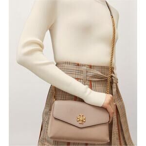 Tory Burch Kira Leather & Suede Shoulder Bag Gray Heron